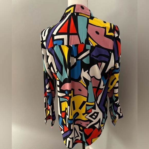 Big Dart 80s Inspired Art Deco Pop Art Button Up Long Sleeve Shirt … - Picture 4 of 9